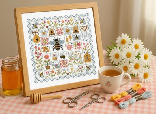 Patchwork des Abeilles - Fiche point de croix - Jardin Privé