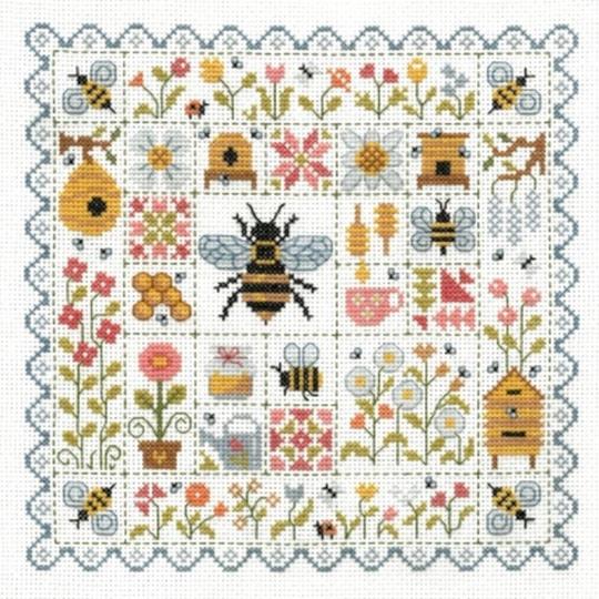 Patchwork des Abeilles - Fiche point de croix - Jardin Privé