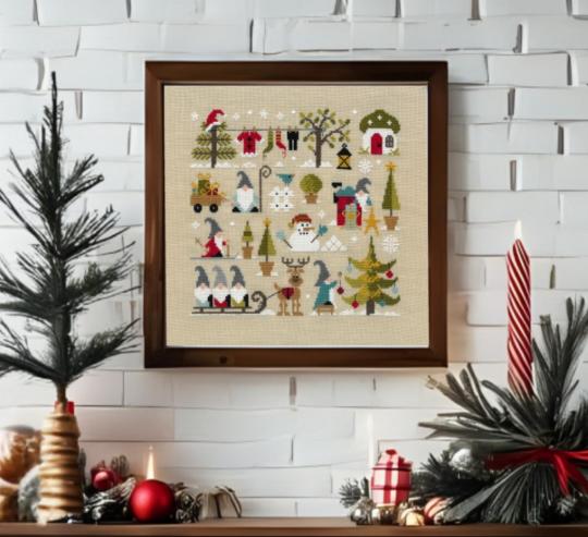 Noël chez les Gnomes - Fiche point de croix - Jardin Privé