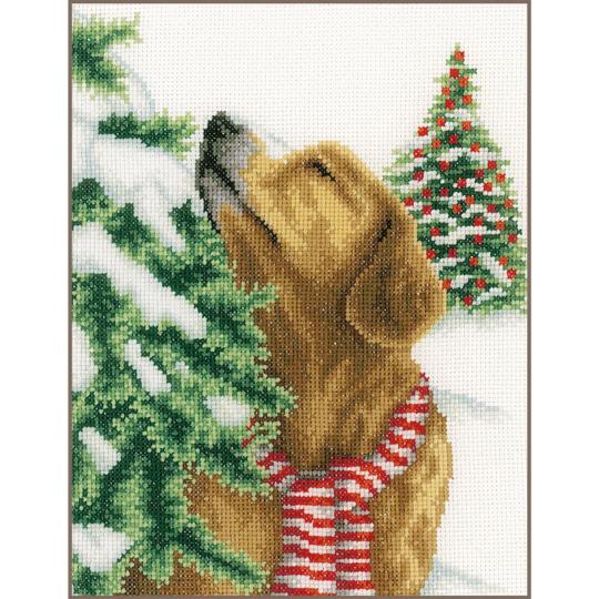 Chien dans un paysage de Noël - Kit point de croix  - Vervaco