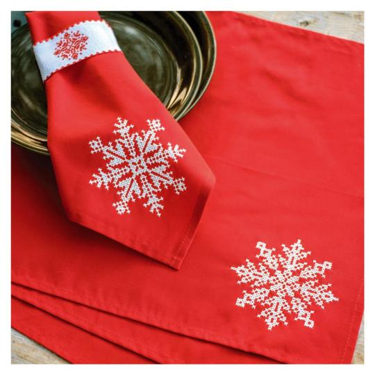 Kit serviettes et ronds de serviette Snowcrystal 4 - Vervaco