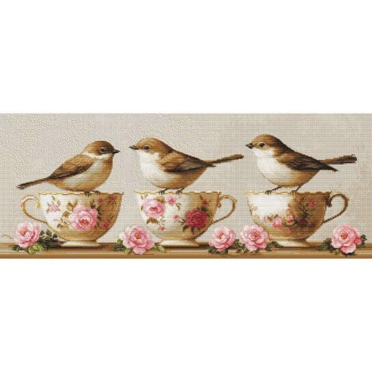 Trois petits oiseaux délicats - Kit point de croix - Luca-S