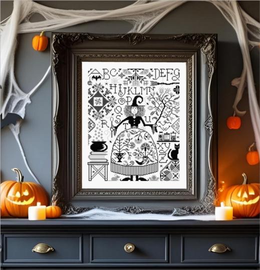 Lady Halloween - Fiche point de croix - Jardin Privé