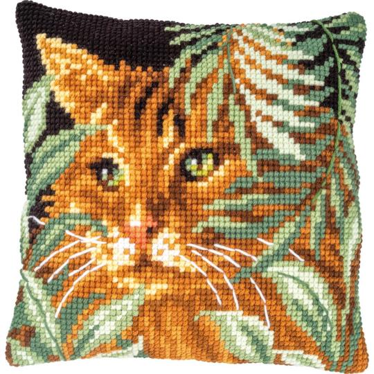 Kit coussin au point de croix – Chat et feuilles – Vervaco