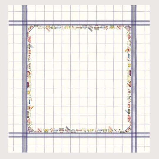 Nappe Bols en lin naturel aux rayures - Nappe à broder 180 x 180 cm - Le Bonheur des Dames