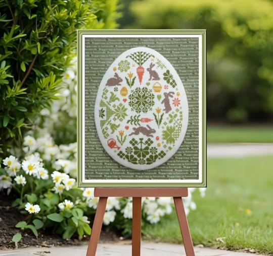 Chasse aux Oeufs - Fiche point de croix - Jardin Privé