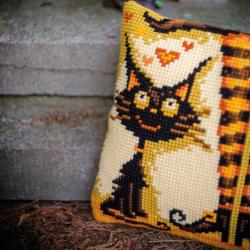 Kit Coussin au Point de croix Chat adore Sorcière - Vervaco