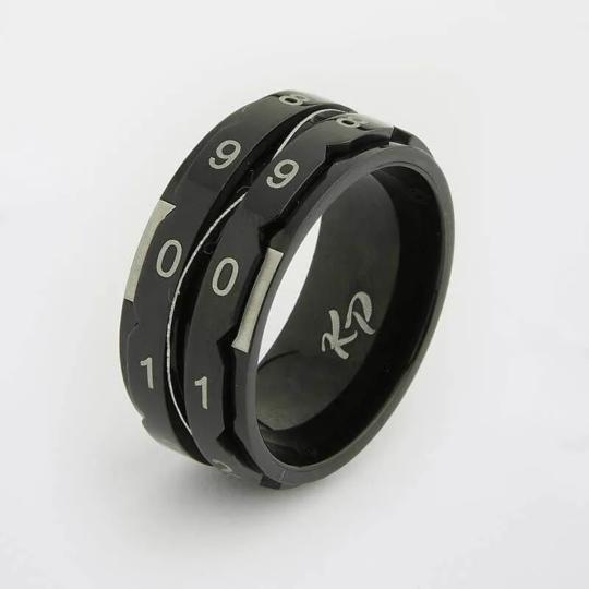 Bague compte-rangs en acier inoxydable noir - Taille 8 /18,2 mm
